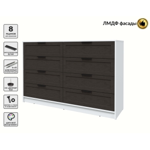 Kомод Тренд КТ-К157 (Белый платинум ЛДСП/ Дуб английский ЛМДФ) Ш1565 В1020 Г451